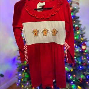 Red Long Sleeve Dress with Gingerbread Design